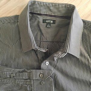 APT. 9 Men's L Black Grey Striped Button Front Long Sleeve Dress Shirt